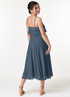 Azazie Ensley Junior Robe Trapèze en Mousseline de soie Plissée Neptune image6