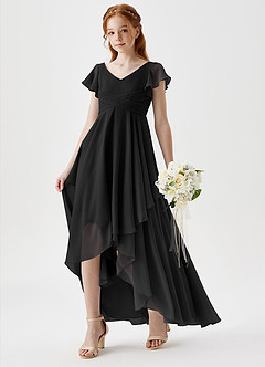 Azazie Caria Junior Black A-Line Pleated Chiffon Dress image1