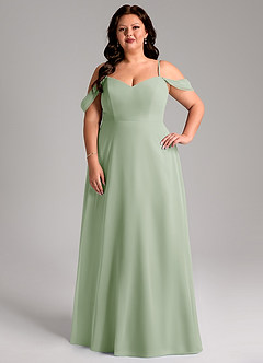 Azazie Marley Jurken voor bruidsmeisjes Converteerbaar Jurk van Chiffon met A-Lijn Off the Shoulder Stoffige Salie image11