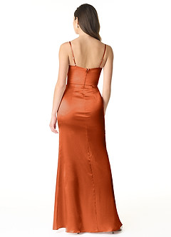 Azazie Sukia Bridesmaid Dresses Burnt Orange Mermaid Pleated Metallic Satin Dress image2