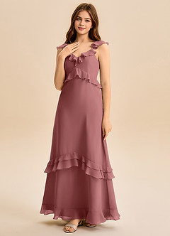 Azazie Tavie Junior Amethyst A-Line Ruched Chiffon Dress image3