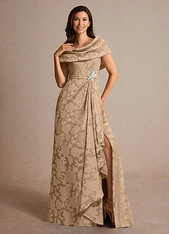 Azazie Branford Abiti per la Madre della Sposa Abito A-Line in Burnout Floreale Plissettato Champagne image5