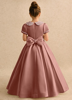Azazie Gabriella Flower Girl Dresses Cedar Rose Ball-Gown with Sleeves Matte Satin Dress image2