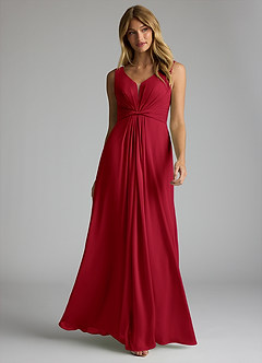 Azazie Gina Bridesmaid Dresses Scarlet A-Line V-Neck Pleated Chiffon Dress image1