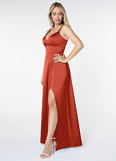 Azazie Nira Final Sale Agave A-Line Stretch Satin Dress image3