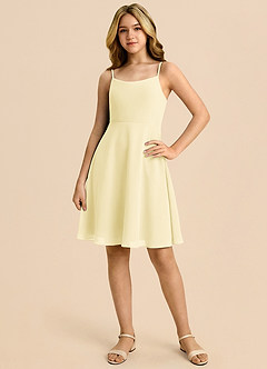 Azazie Shale Junior A라인 절하다 쉬폰 미니 주니어 신부 들러리 드레스 image3