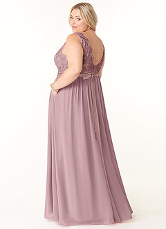 Azazie Elly Bridesmaid Dresses Dusty Rose A-Line Lace Scoop Neck Chiffon Dress image10