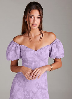 Azazie Evalina Bridesmaid Dresses Lilac Sheath Floral Burnout Dress image2