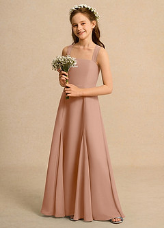 Azazie Tater Junior Formal Jurken voor bloemenmeisjes A-Lijn Jurk van Chiffon Geplooid Champagne Roos image5