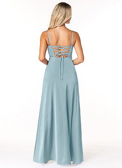 Azazie Marchella Vestidos de damas de honor Vestido de Azul Malhumorado de Satén Elástico de Corte en A con Corsé image2