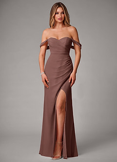 Azazie Haisley Abiti da Damigella Abito Convertibile Tubino in Chiffon a Spalla Scoperta Espresso image4