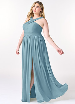 Azazie Elvira Bridesmaid Dresses Moody Blue A-Line Pleated Chiffon Dress image9