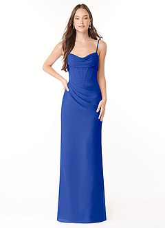 Azazie Mai Bridesmaid Dresses Royal Blue Sheath Pleated Chiffon Dress image1
