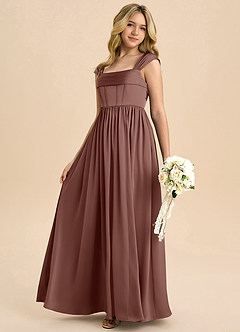 Azazie Hattie Junior A-Linie Plissee Stretch-Satin Kleid Espresso image6