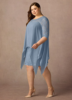 Azazie Flo Kleider für die Brautmutter A-Linie Spitze Chiffon Kleid Staubblau image9
