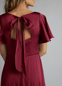 Azazie Kimber Bridesmaid Dresses Burgundy A-Line Ruched Stretch Satin Dress image11