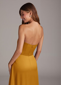Azazie Wren Bridesmaid Dresses Butterscotch A-Line Strapless Stretch Satin Convertible Dress image4