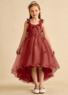 Azazie Tweety Flower Girl Dresses Terracotta A-Line Lace Tulle Dress image3