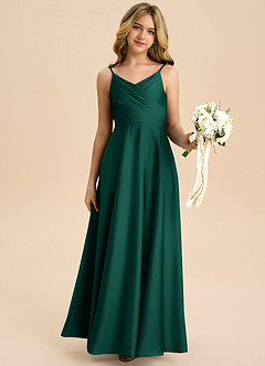 Azazie Bug Junior Linia A Pofałdowany Satyna elastyczna Długość podłogi Młodsza druhna Sukienka image6