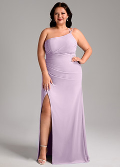 Azazie Eren Vestidos de damas de honor Vestido de Lila Esmerilada de Gasa de Corte Recto con Hombro unilateral image8