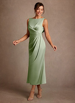 Azazie Mazhe Mère de la mariée Robes Robe Trapèze en Satin extensible Plissée Vert Sauge image3