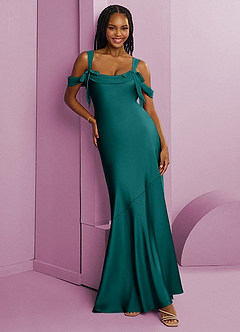 Barbie ♥ Azazie Bridesmaid Dresses Peacock Sheath Pleated Stretch Satin Dress image8