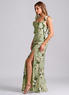 Azazie Jessamine Suknie dla druhen Osłona Gorset Satyna elastyczna Do ziemi Sukienka image7