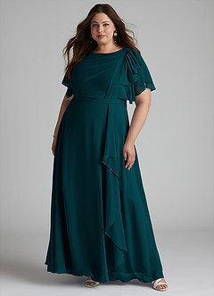 Azazie Aaliyah Modest Bridesmaid Dresses A-Line Scoop Pleated Chiffon Floor-Length Dress image6