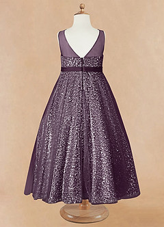 Azazie Siwa Flower Girl Dresses Plum A-Line Beaded Tulle Dress image6