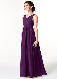 Azazie Sawyer Junior Grape A-Line Pleated Chiffon Dress image4