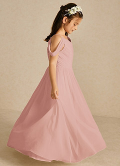 Azazie Chelle Blumenmädchenkleider A-Linie Plissee Chiffon Kleid Rosettenrosa image4