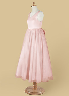 Azazie Marybell Flower Girl Dresses Blushing Pink A-Line Bow Tulle Dress image11