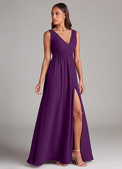 Azazie Tanicia Brautjungfernkleider A-Linie Plissee Chiffon Kleid Traube image3