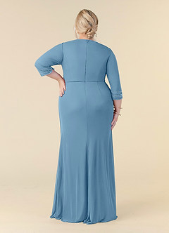 Azazie Rosena Mother of the Bride Dresses Steel Blue Sheath Pleated Mesh Dress image8