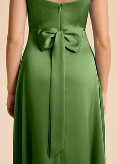 Azazie Kiki Junior Basil A-Line Bow Stretch Satin Dress image7