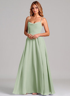 Azazie Elle Bridesmaid Dresses Dusty Sage A-Line Pleated Chiffon Dress image4