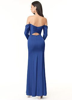 Azazie Hallie Bridesmaid Dresses Royal Blue Sheath Off-The-Shoulder Long Sleeve Stretch Satin Convertible Dress image3
