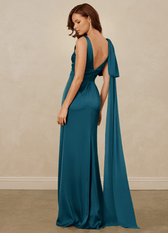 Christian Siriano Bridal for Azazie 1011 Bridesmaid Dresses Ink Blue Mermaid Bow Stretch Satin Dress image7