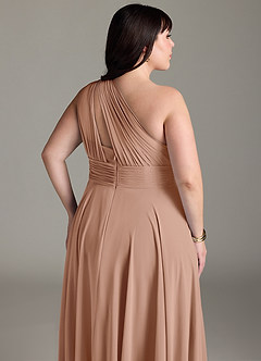 Azazie Charlize Bridesmaid Dresses Champagne Rose A-Line One Shoulder Chiffon Dress image13
