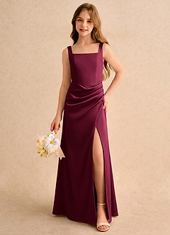 Azazie Noah Girls Formal Jurken voor bloemenmeisjes Kolom Jurk van Stretch Satijn Geplooide Bourgondië image3
