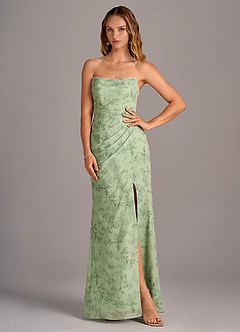 Azazie Leonis Bridesmaid Dresses Green Fern Floral Sheath Strapless Chiffon Convertible Dress image4