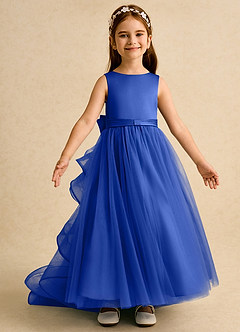 Azazie Lior Flower Girl Dresses Royal Blue Ball-Gown Pleated Tulle Dress image6