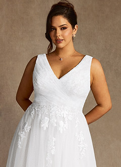 Azazie Alemia Wedding Dresses Diamond White A-Line Lace Tulle Dress image11