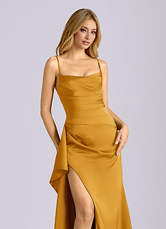 Azazie Sarai Abiti da Damigella Abito Tubino in Raso Elasticizzato Corsetto Caramello image4