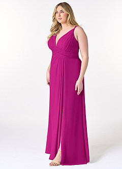 Azazie Maren Allure Vestidos de damas de honor Vestido de Fucsia de Gasa de Corte En A con Cuello en V Encaje image8