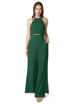Azazie Kenzi Bridesmaid Dresses Dark Green Pleated Chiffon Jumpsuit image1