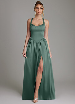 Azazie Francis Bridesmaid Dresses Eucalyptus A-Line Corset Stretch Satin Dress image1