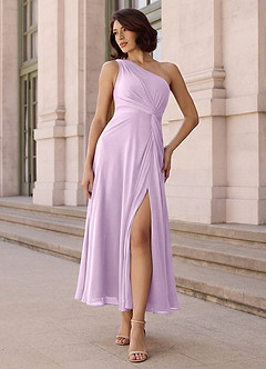 Azazie Brooke Bridesmaid Dresses Frosted Lilac A-Line One Shoulder Chiffon Dress image2