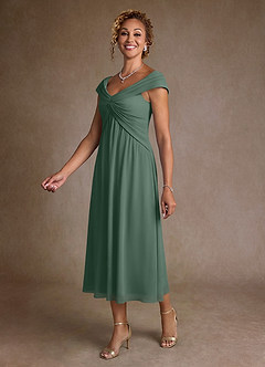 Azazie Mirta Mère de la mariée Robes Robe Trapèze en Blumen-Burnout Plissée Eucalyptus image4