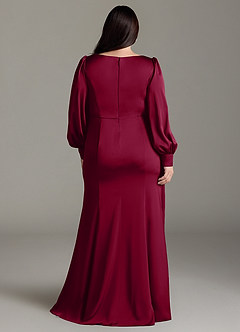 Azazie Raye Bridesmaid Dresses Burgundy Mermaid Long Sleeve Stretch Satin Dress image8